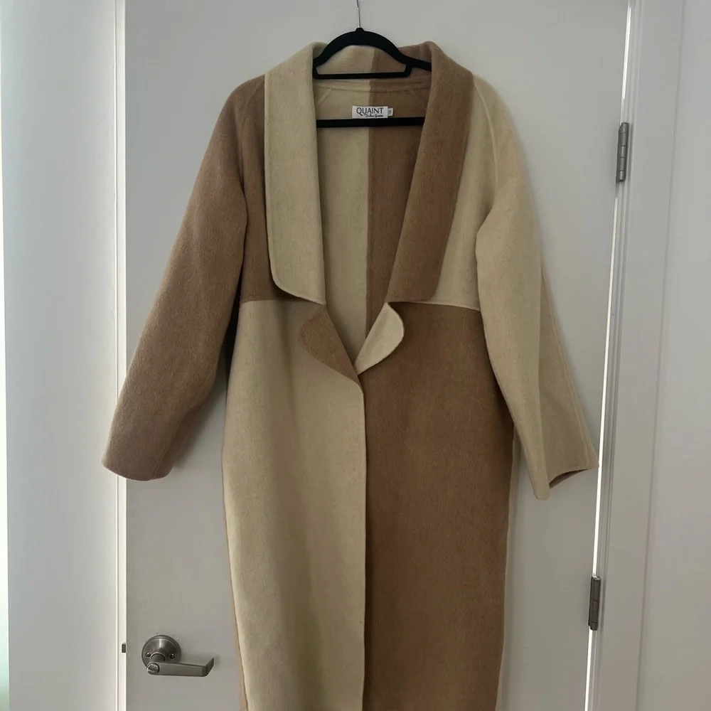 By Quaint French Contrast Tan and Cream Wool Coat - Picture 3 of 8